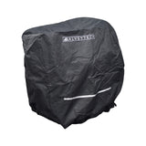 Heavy Duty Weatherproof Cover for Power Chairs, featuring a sleek black surface with a reflective strip and the Monster Scooter Parts logo, designed to protect power chairs from rain and dust.