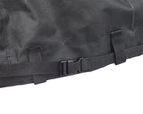 Heavy Duty Weatherproof Cover for Baja, Coleman, and Massimo MB200 Mini Bikes, featuring a black strap and durable zipper on a black leather-like fabric, ideal for protecting minibikes from harsh weather.