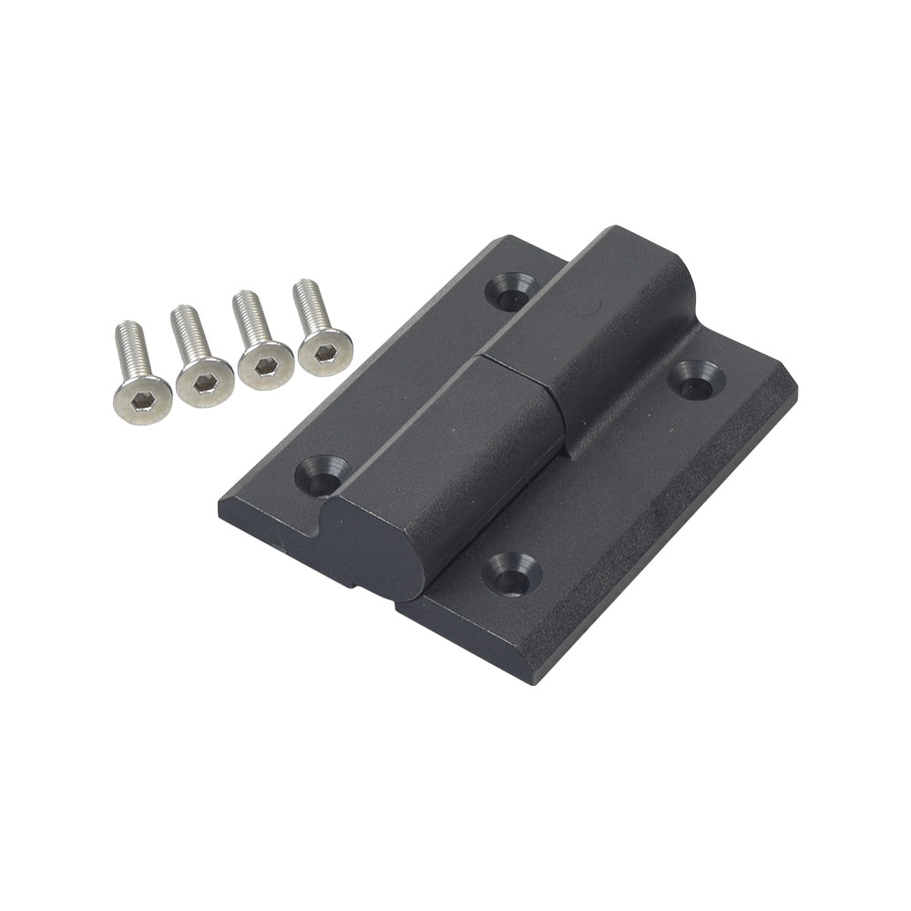 Door Hinge for the Shoprider Flagship (889 XLSN) with screws, showing a black metal pintle & gudgeon style hinge, complete with mounting hardware for easy DIY repair.