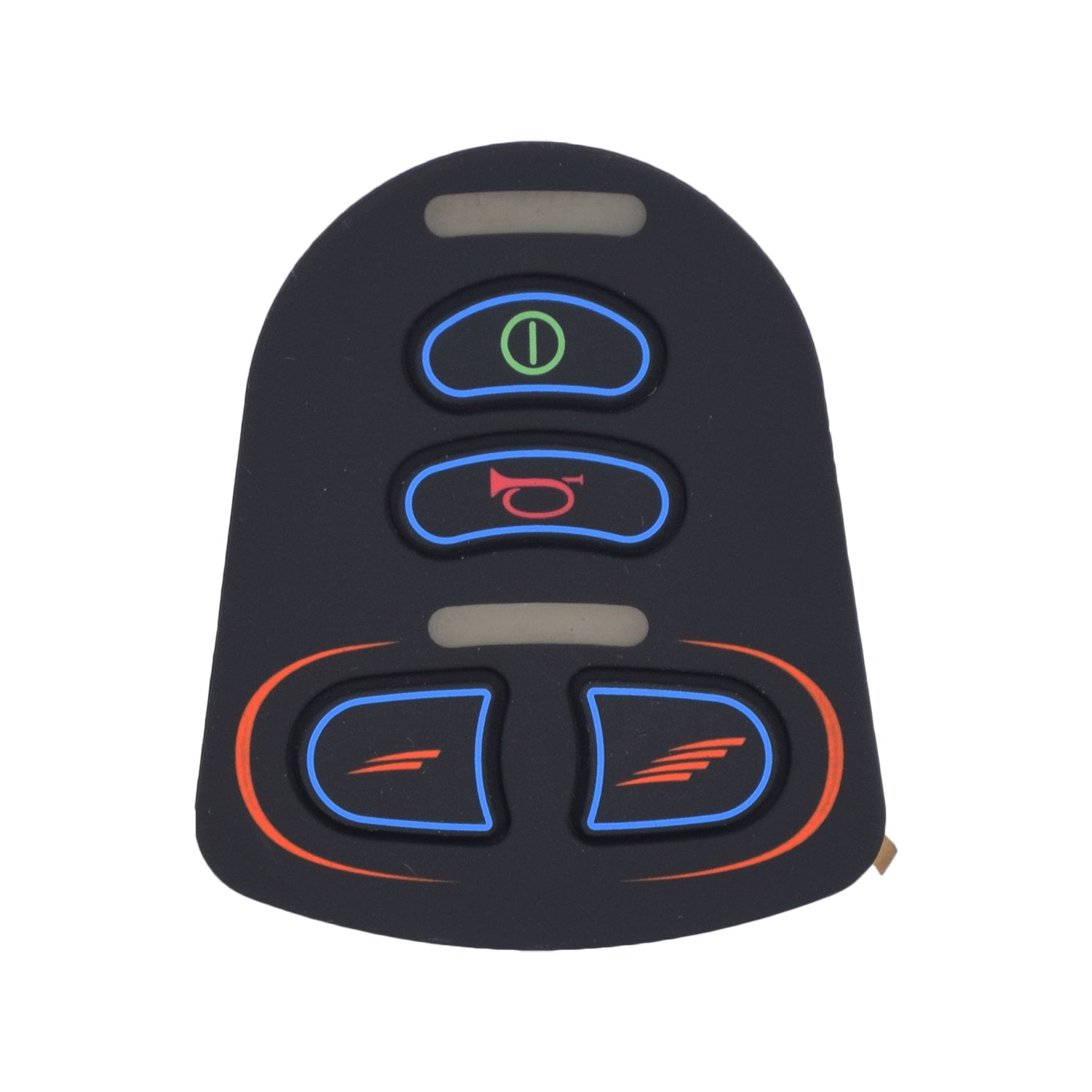 Keypad for 4 Key newVSI Joystick Controllers featuring a black remote control with colorful buttons, essential for power chairs like Merits P120 and Shoprider Jimmie models.