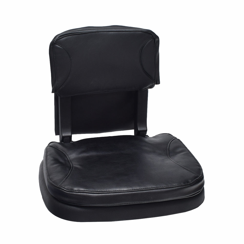 Seat Assembly for the Shoprider Hero, featuring a black cushioned chair with a backrest and built-in pouch, designed for easy installation and compatibility with Echo and Hero scooters.