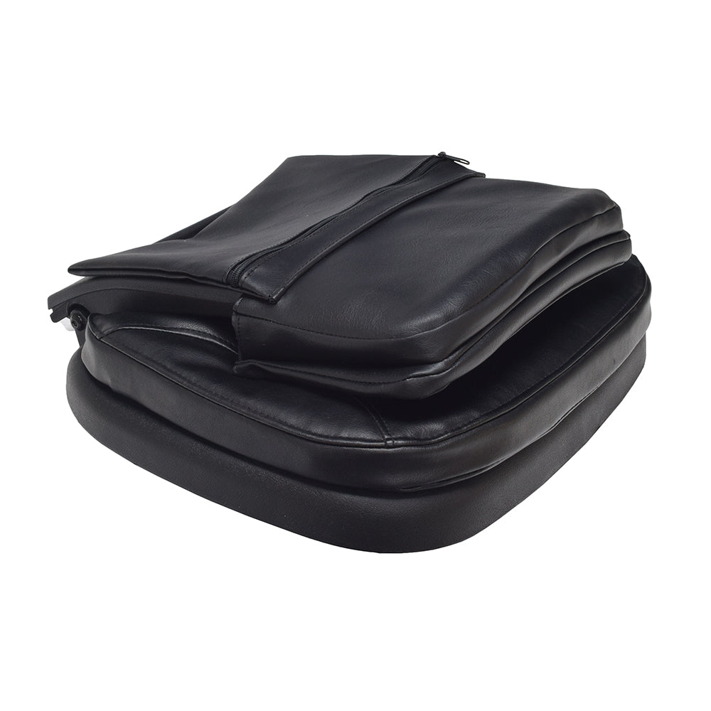 Seat Assembly for the Shoprider Hero scooter, black leather bag with built-in pouch on backrest, designed for easy installation and storage.