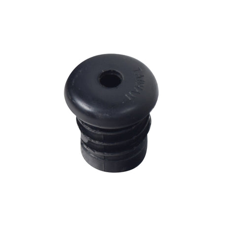 Tiller End Cap for the Shoprider Echo and Hero scooters, a small black round object with a hole, designed to fit onto the ends of the tiller or handlebar.