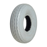 4.00-5 (13x4, 330x100) Pneumatic Front Tire for Shoprider Sprinter XL3 & XL4 Deluxe Scooters, featuring a white tire with a central hole and zigzag tread pattern for optimal traction and smooth rollability.