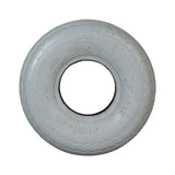 4.00-5 (13x4, 330x100) Pneumatic Front Tire for Shoprider Sprinter XL3 & XL4 Deluxe Scooters, featuring a white tire with a central hole and zigzag tread pattern for enhanced traction.