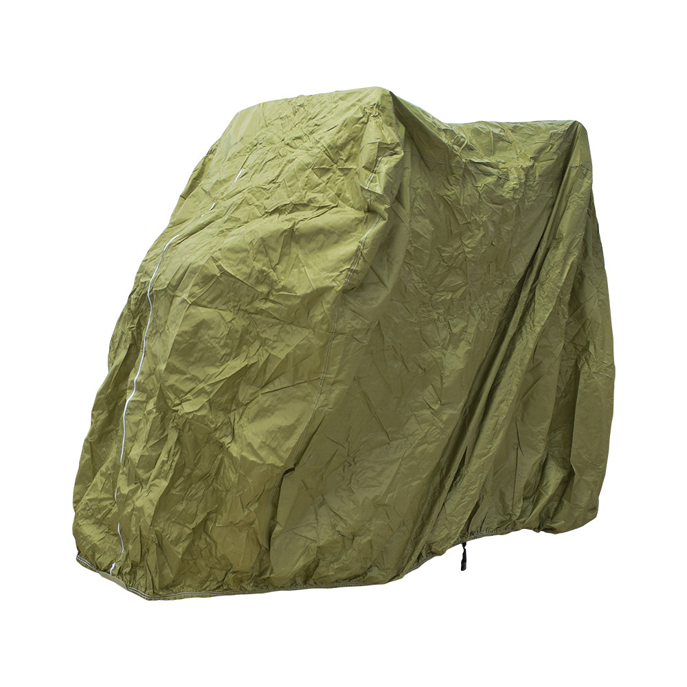 Weatherproof Cover for Golf Carts shown tightly covering a golf cart, featuring a heavy-duty fabric with clamshell vents, a zipper opening, and tie-down grommets for secure fit.