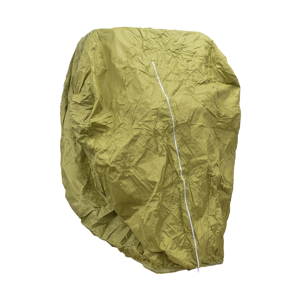 Weatherproof Cover for Golf Carts shown in a green bag with a white zipper, designed for protection against dirt, dust, rain, and snow, featuring a convenient zipper opening and elasticized cord.