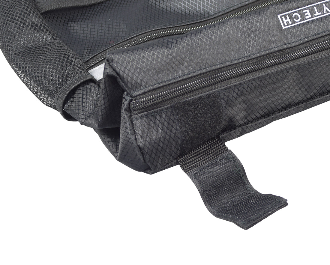 Seat Back Bag (Backpack) for Mobility Scooters & Power Chairs, featuring a black zippered main compartment and multiple pouches, designed for secure and organized storage.