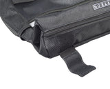 Extra Large Insulated Seat Back Bag for Mobility Scooters & Power Chairs featuring a zippered main compartment, outer velcro pocket, and open mesh pouch, made from durable ripstop nylon.