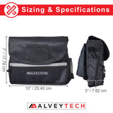 Saddle Bag for Mobility Scooters, Power Chairs, & Wheelchairs: A durable black nylon bag with multiple zippered and Velcro pockets, side compartments, and reflective safety tape, ideal for carrying essentials.