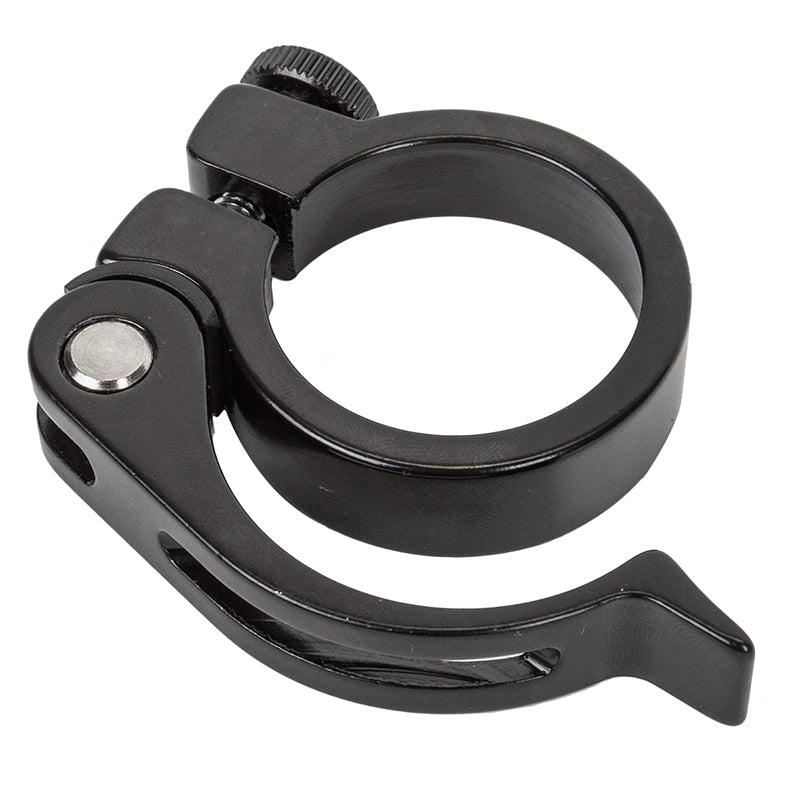 Safety Lock Seat Clamp for 34.9mm Posts, featuring a black metal ring with screws, designed for enhancing the security of bike or scooter seats.