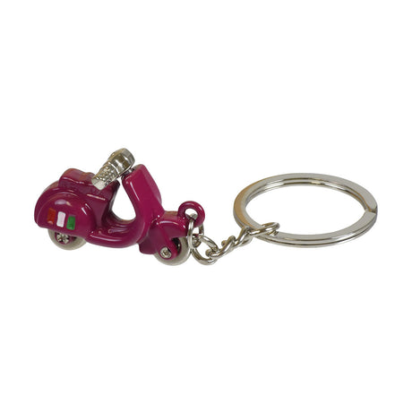 Scooter Keychain featuring a small, detailed pink motorcycle. This close-up highlights the keychain's practical ring attachment, perfect for scooter enthusiasts. Ideal as a handy accessory or stocking stuffer.