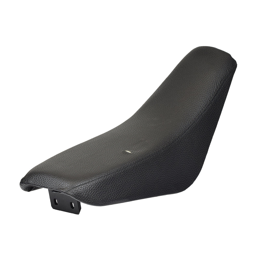 Seat for 70cc Baja, Coolster, Honda, and Motovox Dirt Bikes (Blemished) in black leather, showing a minor rip in the upholstery, complete with foam and plastic base.