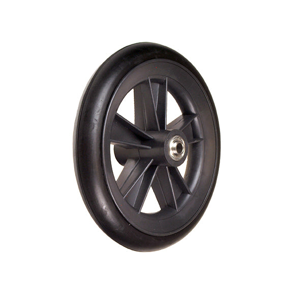 Black Universal 7 Wheelchair Caster Wheel with 608ZZ Bearing (Blemished) featuring a black rubber tire with a silver center, showing minor scrapes and scuffs on the rubber.