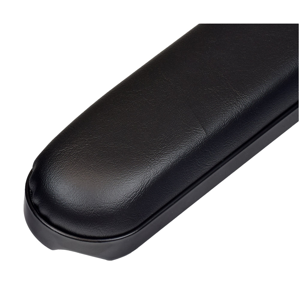 Black 14 Full Length Padded Vinyl Armrest for Wheelchairs (Blemished) with minor cut, visible black leather surface, and included mounting screws, designed for Drive Medical wheelchairs and transport chairs.