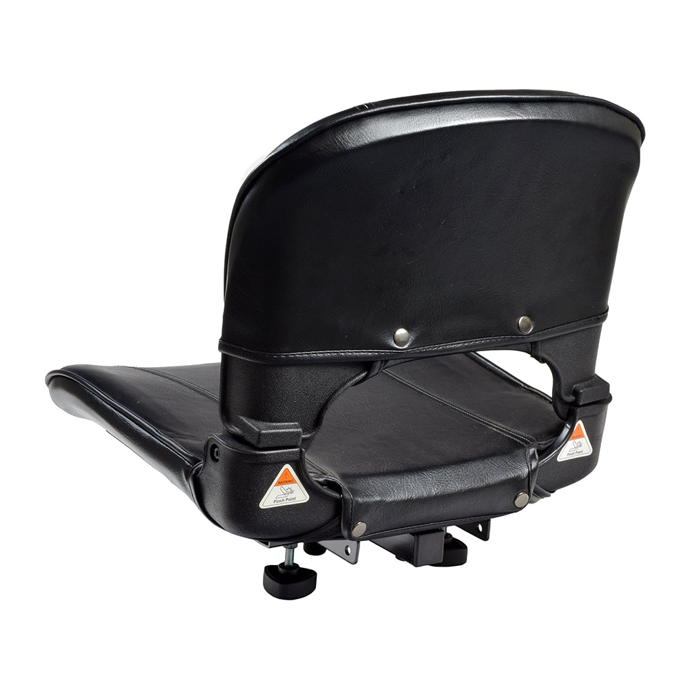 Seat Assembly for the Drive Medical Daytona GT and Phoenix Mobility Scooters (Blemished) features a black leather chair with wheels, metal rivets, and minor vinyl upholstery blemishes.