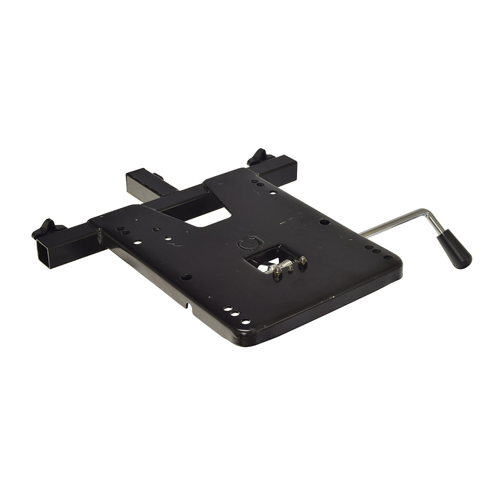 Seat Bracket for ActiveCare Scooters and Power Chairs (Blemished) – black metal object with handle and screws, close-up reveals minor scratches, designed for Captain's seat style or solid seat pan.