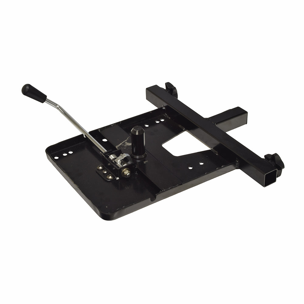 Scratch & Dent Seat Bracket for ActiveCare Scooters and Power Chairs, featuring a black metal piece with a handle, slightly scratched but fully functional for Captain's seat or solid seat pan styles.