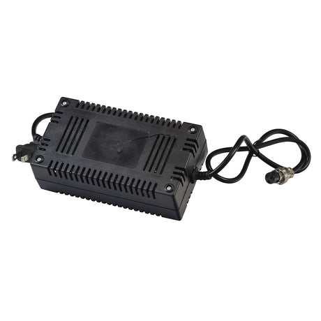 24 Volt 1.6 Amp 3-Prong Battery Charger (Blemished) with visible wires and a small crack in the plastic case, sitting on a grey surface.