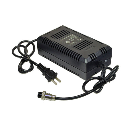 24 Volt 1.6 Amp 3-Prong Battery Charger (Blemished) with a visible cord, a minor crack in the bottom plastic case, and LED lights indicating charge status.