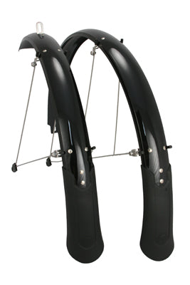 26x60 mm Planet Bike Cascadia ATB Fender Set (Blemished) featuring black bicycle fenders with minor scratches, metal spokes, and rubber mudflaps for full-wrap coverage.