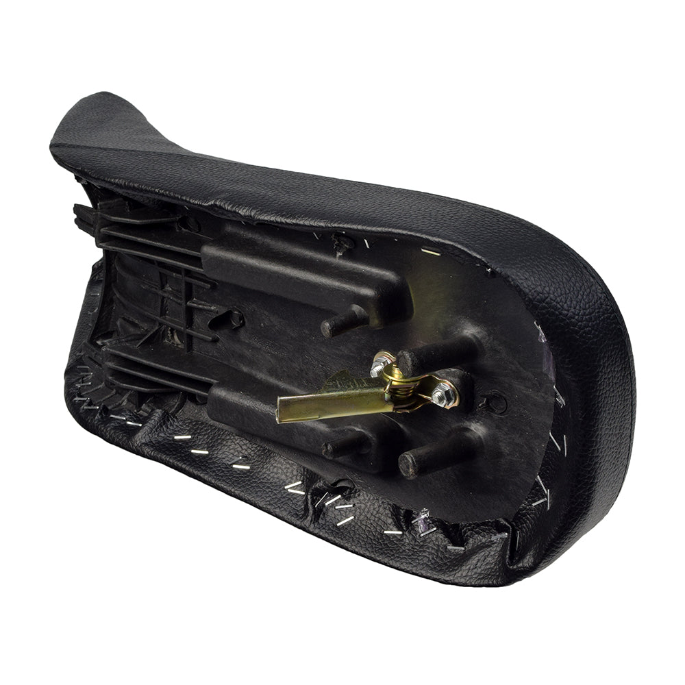 Black Vinyl Seat for TaoTao 110cc and 125cc ATVs, featuring a non-slip dimpled texture and gold metal handle, shown with accompanying screws for easy installation.