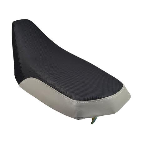 Black & Gray Vinyl Seat for 90cc - 150cc ATVs with non-slip dimpled texture and gray trim, designed as a durable replacement for Baja BA90 and BA150 series ATVs.