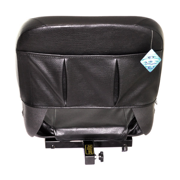 Seat Assembly with Mounting Base for the Golden Technologies Companion I (GC221), featuring a black vinyl seat with a blue tag and a sturdy steel base.