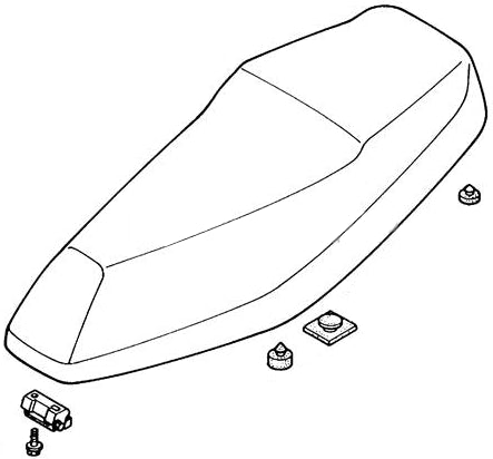 Seat Assembly for Honda Elite 250 (1989-1990 Models) (OEM), illustrated as a detailed line drawing, showcasing the seat's structure and design features.