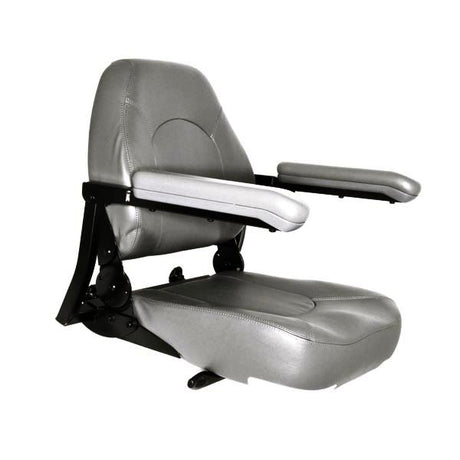 Complete Seat Assembly for the Rascal 600T ConvertAble Mobility Scooter, featuring a grey chair with armrests, adjustable steel hinges, and a mounting bracket. Suitable for Rascal 600T and other Rascal models.