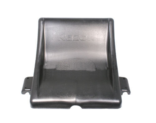 Black plastic seat assembly for the Razor Ground Force (Versions 1-14) and Ground Force Drifter (Versions 1-4) electric go karts, featuring a logo on the backrest.