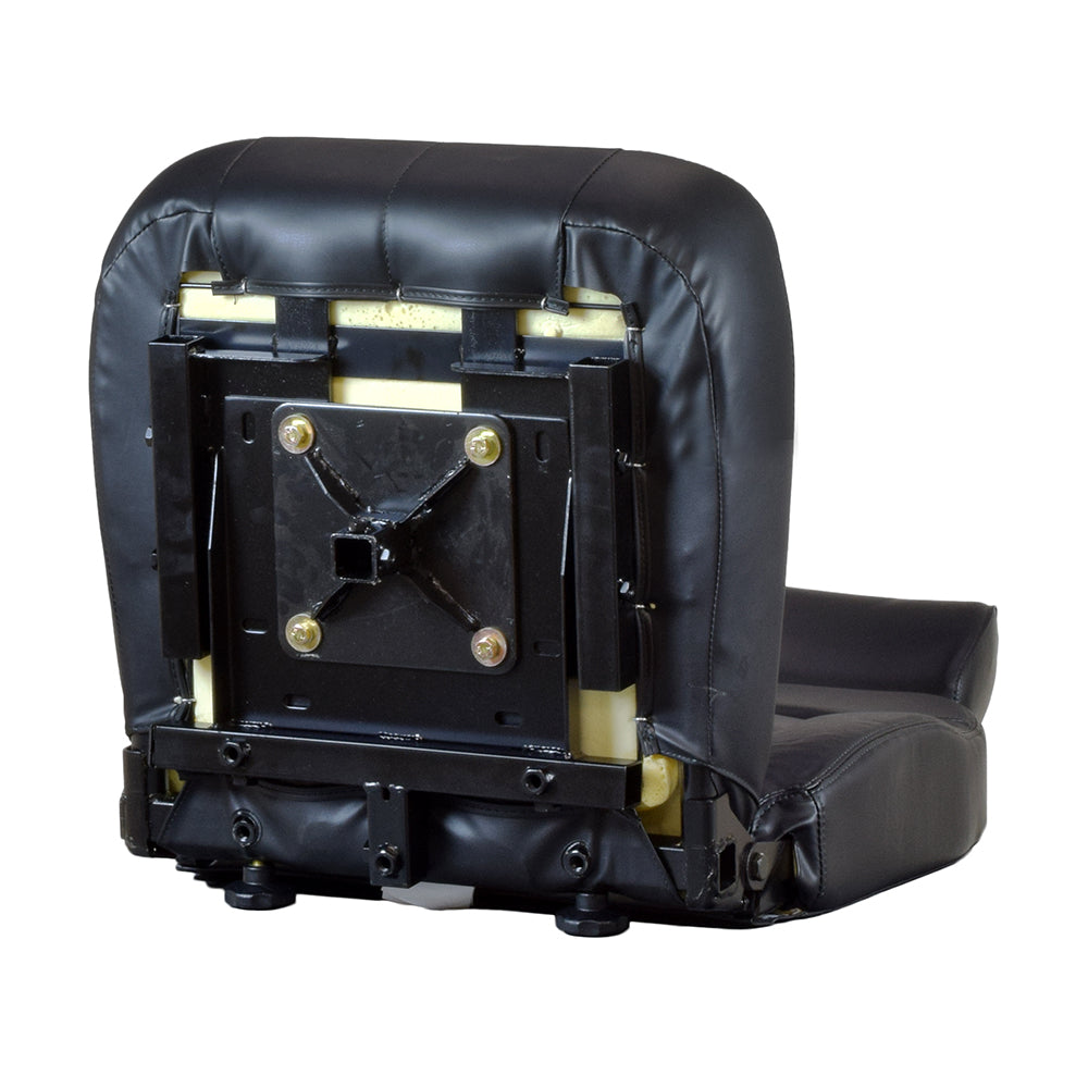 Seat Assembly for the Shoprider Streamer Sport (888WAB)—a black leather chair with a visible bottom seat mounting post and seat belt, without armrests.