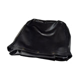 Black Vinyl Seat Back Cover for the Invacare Leo, featuring durable leather material with rivets, designed as a replacement cover for the mobility scooter's seat back, ensuring easy attachment and removal for cleaning.