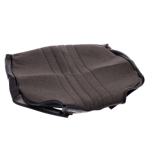 Charcoal Gray Molded Fabric Seat Cover for Pride Revo and Sonic Mobility Scooters, shown as a sleek cover fitting over black plastic molded seat bases, without foam insert.