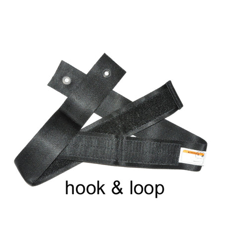 Seat Belt for Invacare Power Chairs featuring a black strap with a white label and multiple adjustment holes. Ideal for securing users in power chairs and mobility scooters.