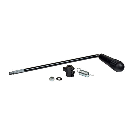 Seat Swivel Release Lever & Spring for the Heartway Rumba S (HP4) power chair, featuring a black handle, metal rod, and visible spring mechanism.