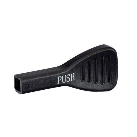 Paddle Style Push Down Seat Lever Cover for Golden Technologies Scooters (2010 & After): A black plastic push button specifically designed for seat levers on Golden Technologies scooters, providing a secure, ergonomic grip.