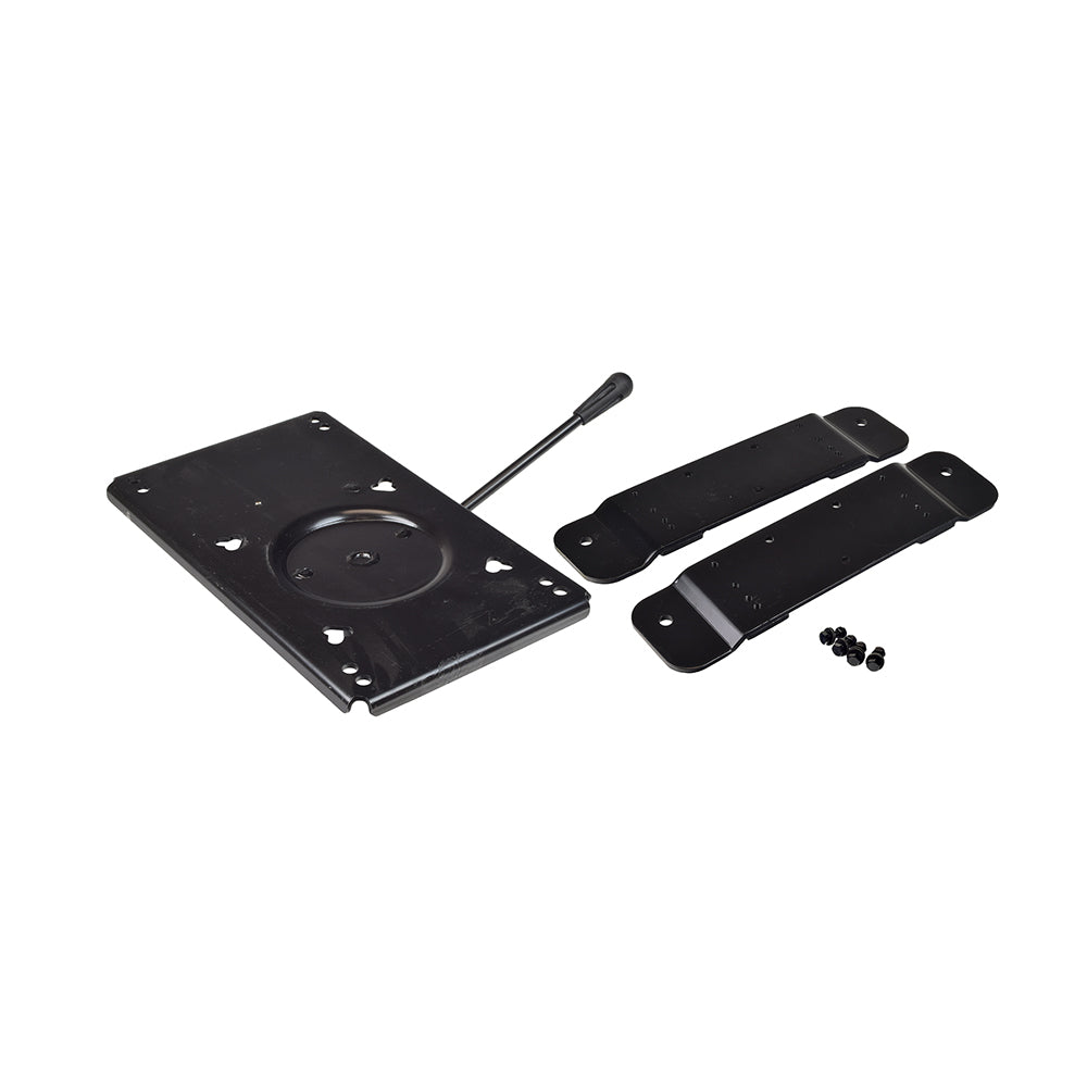 Seat Frame Platform Assembly for the Pride Legend XL (SC3450) & Hurricane (PMV5001); black metal plate with screws and holes, complete with seat release lever and strap weldments, for mobility scooters.