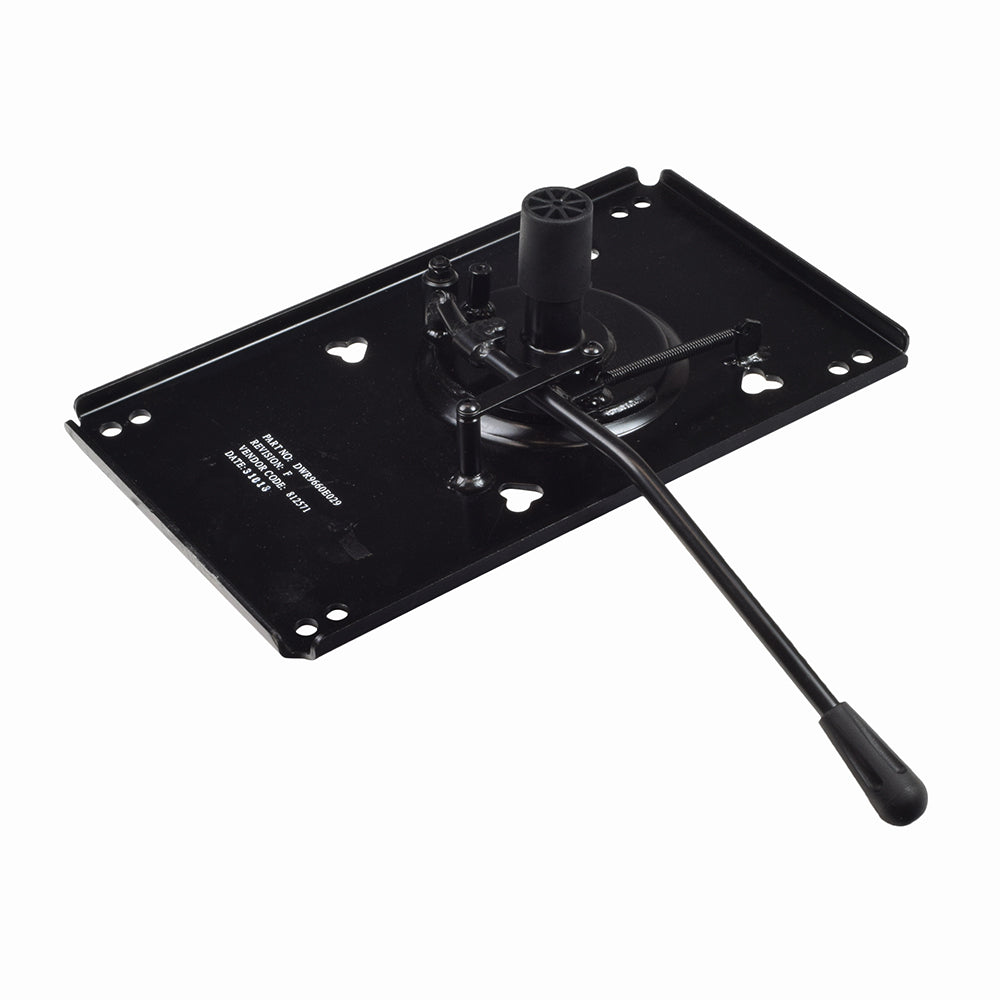 Seat Frame Platform Assembly for the Pride Legend XL (SC3450) & Hurricane (PMV5001) featuring a black metal plate with a black handle and pipe, including seat release lever and spring.