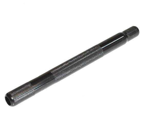 Close-up of the Seat Post for Currie Scooters, showcasing its black steel construction. The post is non-adjustable, with a 1 diameter at the base and 7/8 at the top.