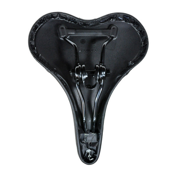 Seat for Currie Scooters with Electro Drive Logo. This padded black bicycle seat features metal parts and fits larger models in the 500 Watt and over class, including eZip, IZIP, and Schwinn scooters.