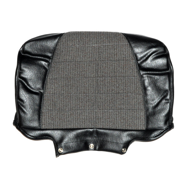 Charcoal Seat Back Cover for Pride Revo and Sonic Scooters, featuring a black vinyl and gray fabric design. This 18 wide cover is removable for cleaning and ensures a sleek look on your mobility scooter.