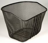 Universal Scooter Wire Basket: A black mesh wire basket designed for scooters, suitable for mounting on front handlebars or rear seat, shown without mounting hardware.