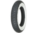 Shinko 3.00-10 SR550 White Wall Scooter Tire with a close-up view of the tire tread and sidewall, showcasing its classic design and durable all-weather pattern suitable for everyday riding.