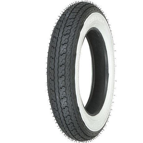 Shinko 3.50-10 White Wall Scooter Tire, featuring a close-up of its robust tread pattern designed for all-weather performance with 8/32 deep sipes for superior water dispersion and directional control.