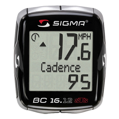 BC 16.12 Wired Bike Computer, featuring a digital display with various functions including speed, cadence, and time metrics, shown in a black and silver casing.