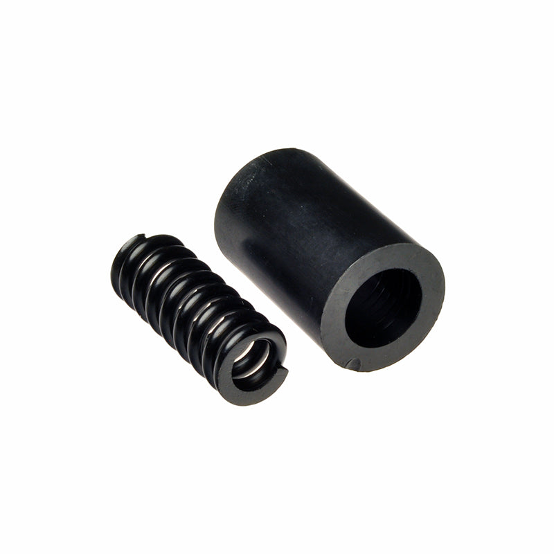 Sleeve Assembly with Suspension Spring for the Quantum 1107 power chair, featuring a black metal cylinder paired with a spring, essential for the rear caster and fork assembly.