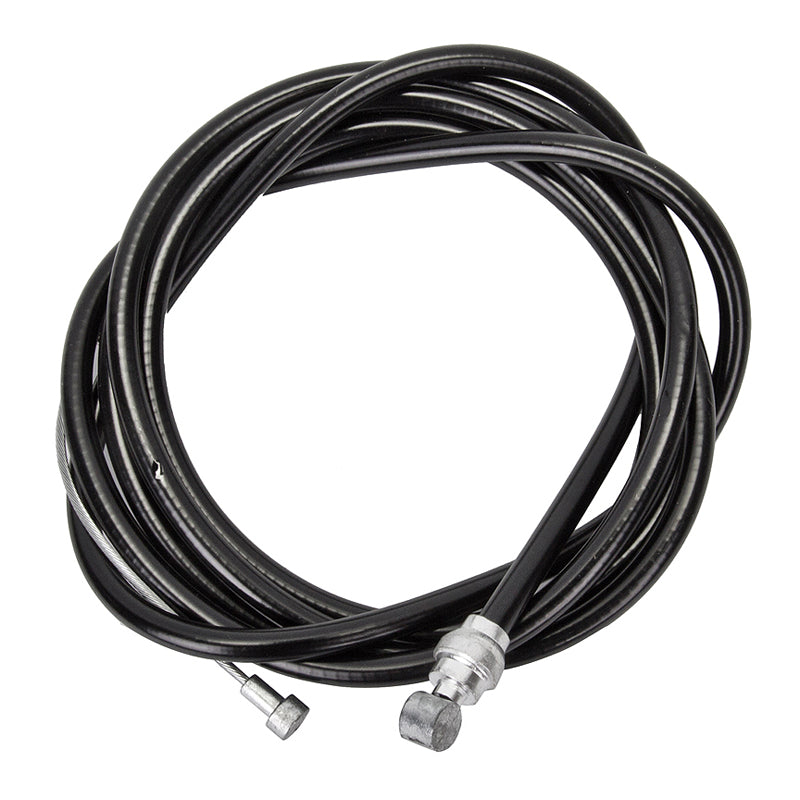 Slick Brake Cable from Sunlite, featuring a black hose with silver tips, designed with a galvanized inner wire and PTFE sheath, ideal for both front and rear brake applications.