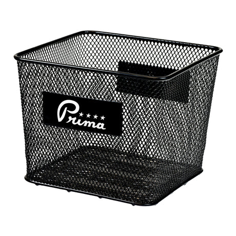 Small Milk Crate Style Scooter Basket: A black mesh steel basket, 9-1/2 by 9-1/2 by 8, designed to bolt onto a scooter's stern, ideal for carrying books and small items.