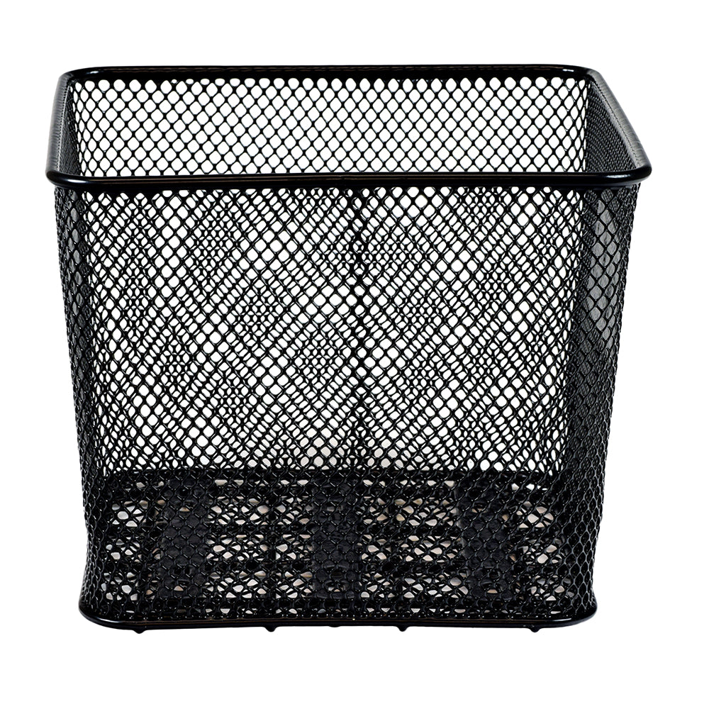 Small Milk Crate Style Scooter Basket: Black wire mesh basket, 9-1/2 by 9-1/2 by 8, suitable for mounting on scooter's rear platform, ideal for carrying books and small items.